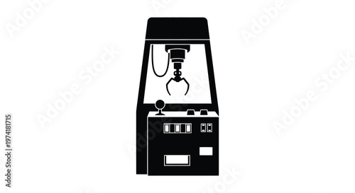 Black arcade claw machine graphic simple design isolated on white background silhouette