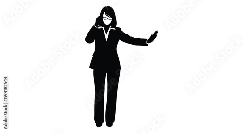Businesswoman gesturing while talking on the phone a stark silhouette