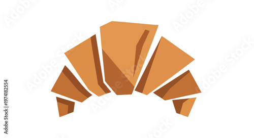 A geometric illustration of a crescent-shaped pastry, rendered in shades of brown and orange with a solid white background. It's stylized