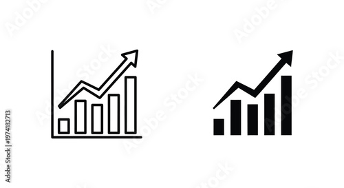 Two line graphs depicting growth with bar charts in black silhouette