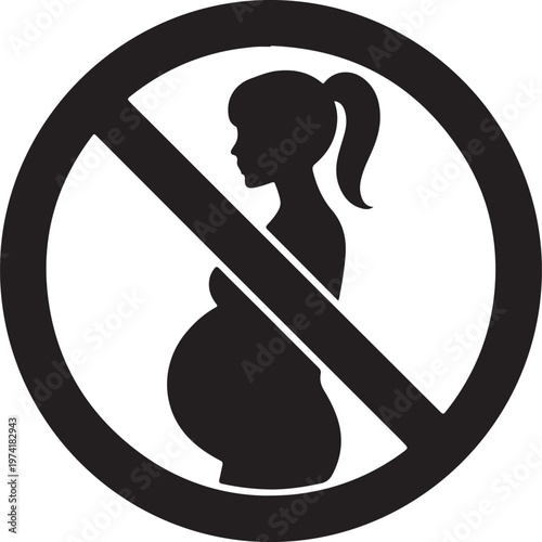 Pregnant woman symbol with prohibition sign indicating restriction or exclusion.