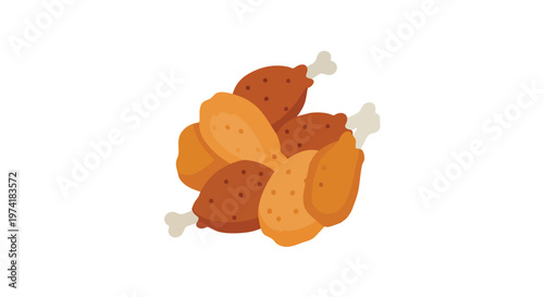 A cluster of cooked chicken drumsticks and thighs, rendered in a flat, cartoon-style illustration with shades of brown and orange