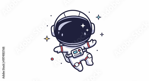 Cute Cartoon Astronaut Floating in Space with Sparkling Stars.