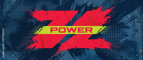 Dynamic sport background with scratch Frame and halftone pattern. Grunge punk red, blue and yellow texture. Vibrant splatter effects, rough bold brush strokes. Sporty banner background with text place