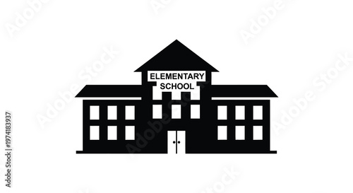 Black silhouette of an elementary school building with a classic design silhouette