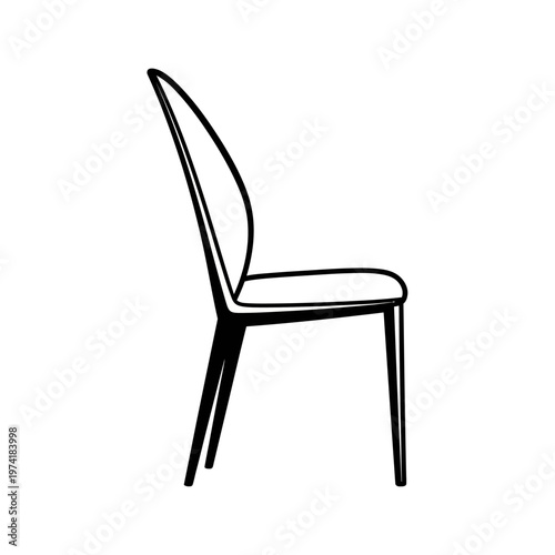 Modern chair with curved backrest design.