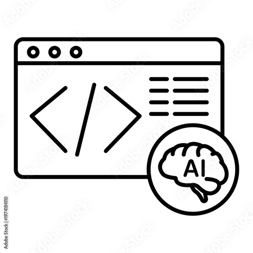 AI assisted coding line icon with editable stroke