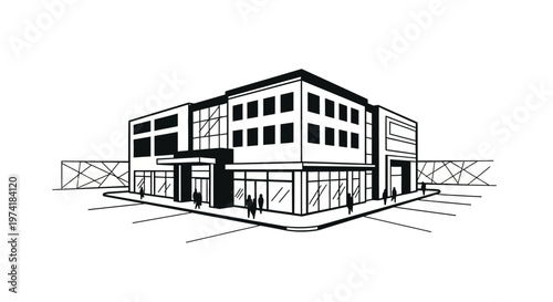 Modern office building architectural drawing.