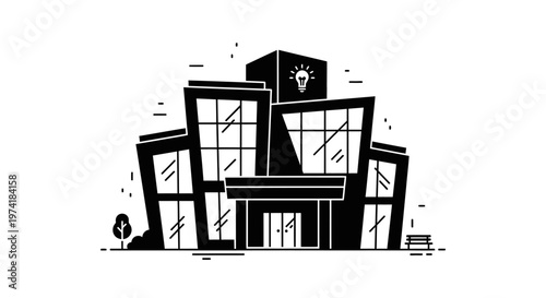 Modern office building with glass facade.