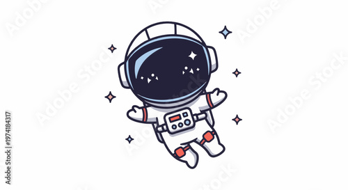 Cute Cartoon Astronaut Floating in Space with Sparkling Stars.