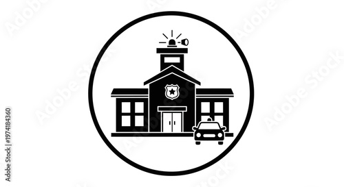 School Building With Car Parked Outside.