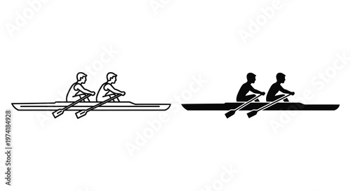 Two rowing teams in boats depicted in a minimalist silhouette