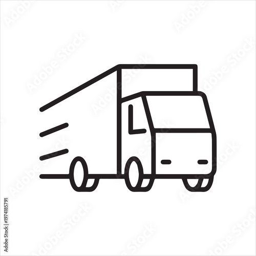 The truck is moving fast, linear icon. Truck driving. Line with editable stroke