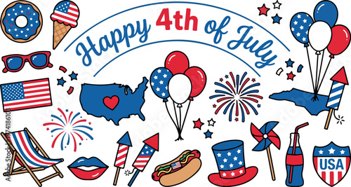 Happy 4th of July Celebration Elements with Patriotic Symbols