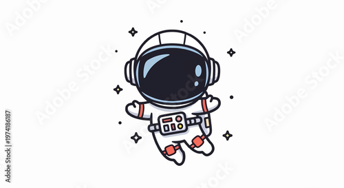 Cute Cartoon Astronaut Floating in Space with Sparkling Stars.