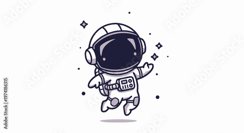 Cute Cartoon Astronaut Floating in Space with Sparkling Stars.