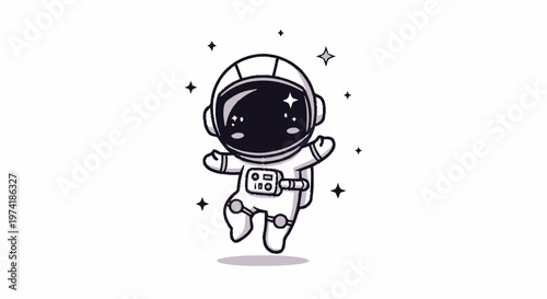Cute Cartoon Astronaut Floating in Space with Sparkling Stars.