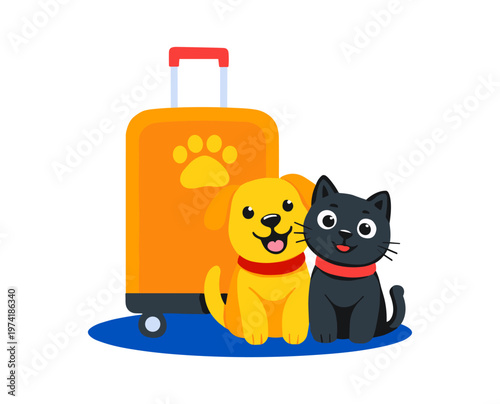 Pet travel suitcase with dog and cat. Animal trip concept illustration. Travel luggage for pets with dog and cat icons.