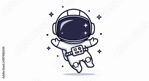 Cute Cartoon Astronaut Floating in Space with Sparkling Stars.