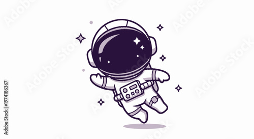 Cute Cartoon Astronaut Floating in Space with Sparkling Stars.