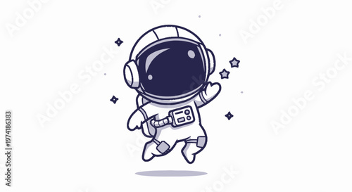 Cute Cartoon Astronaut Floating in Space with Sparkling Stars.
