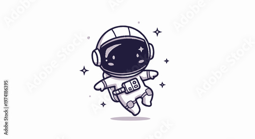 Cute Cartoon Astronaut Floating in Space with Sparkling Stars.