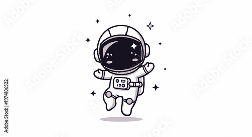 Cute Cartoon Astronaut Floating in Space with Sparkling Stars.