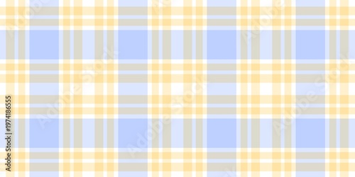 Seamless light blue and yellow plaid pattern background. Soft pastel gingham check texture for fabric, wallpaper, and wrapping paper design.