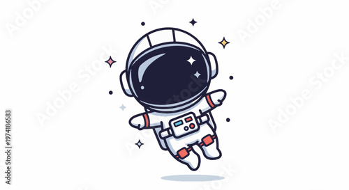 Cute Cartoon Astronaut Floating in Space with Sparkling Stars.