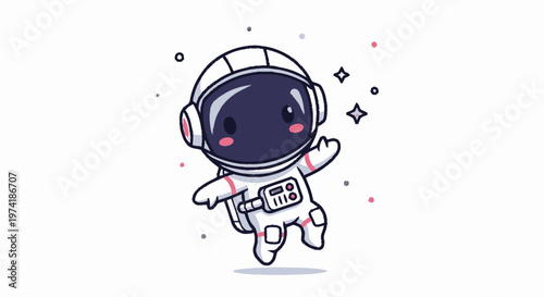 Cute Cartoon Astronaut Floating in Space with Sparkling Stars.