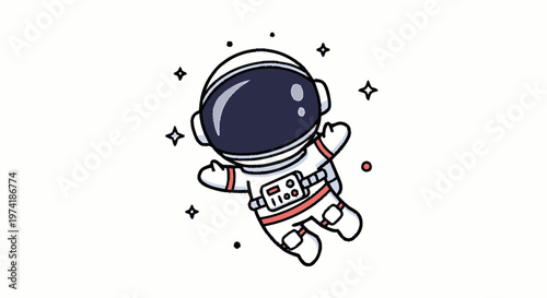 Cute Cartoon Astronaut Floating in Space with Sparkling Stars.