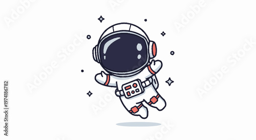 Cute Cartoon Astronaut Floating in Space with Sparkling Stars.