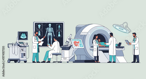 Medical Team Performing Advanced Diagnostics with MRI, X-ray, and Ultrasound