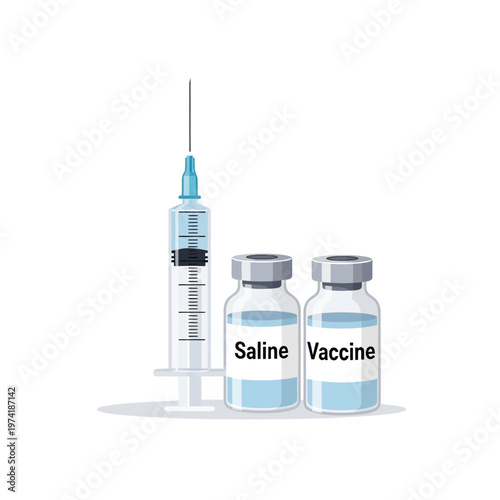 Vaccine and Saline Vials with Syringe: Medical Research, Healthcare, and Vaccination Concept