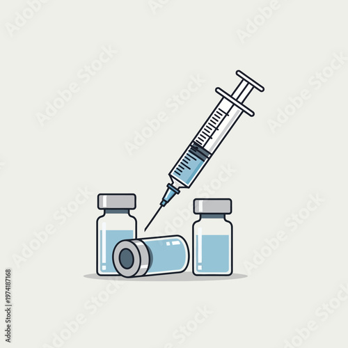Vaccine Syringe and Vials: Medical Injection, Healthcare, and Pharmaceutical Concept