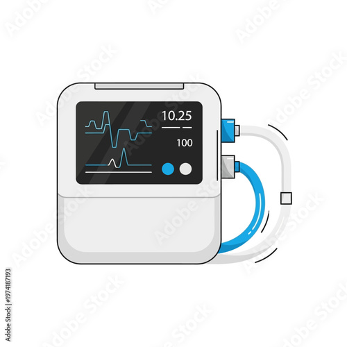 Ventilator Machine with Display Screen and Tubes - Medical Equipment Illustration