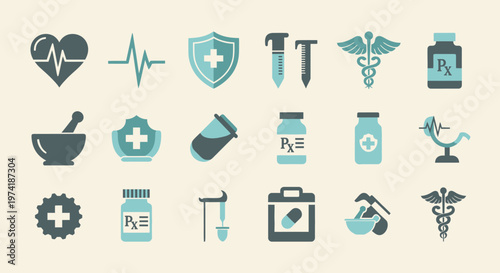 Medical Icons Set: Health, Pharmacy, Science, and Healthcare Symbols