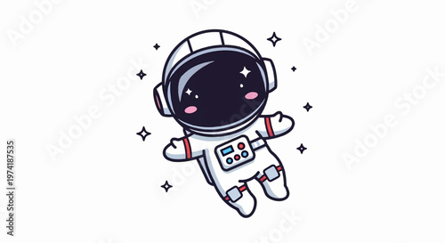 Cute Cartoon Astronaut Floating in Space with Starry Background.