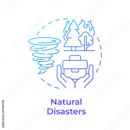 Natural disasters blue gradient concept icon. Environmental events risk. Variety of unexpected occurrences. Round shape line illustration. Abstract idea. Graphic design. Easy to use in booklet