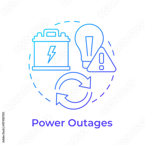 Power outages blue gradient concept icon. Interruptions in electrical supply. Variety of unexpected occurrences. Round shape line illustration. Abstract idea. Graphic design. Easy to use in booklet