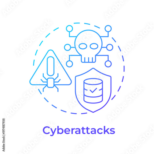 Cyberattacks blue gradient concept icon. Digital systems damage maintenance. Variety of unexpected occurrences. Round shape line illustration. Abstract idea. Graphic design. Easy to use in booklet