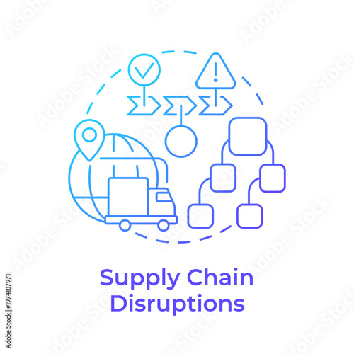 Supply chain disruptions blue gradient concept icon. Distribution failure. Variety of unexpected occurrences. Round shape line illustration. Abstract idea. Graphic design. Easy to use in booklet