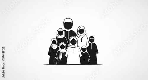 Family illustration in black and white, representing togetherness and unity.