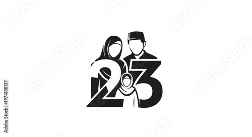 Family illustration with the number 23, representing togetherness and unity.