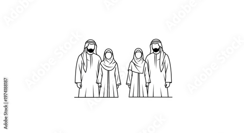 Family in traditional Arab attire standing together in a group.