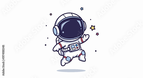 Cute Cartoon Astronaut Floating in Space with Starry Background.