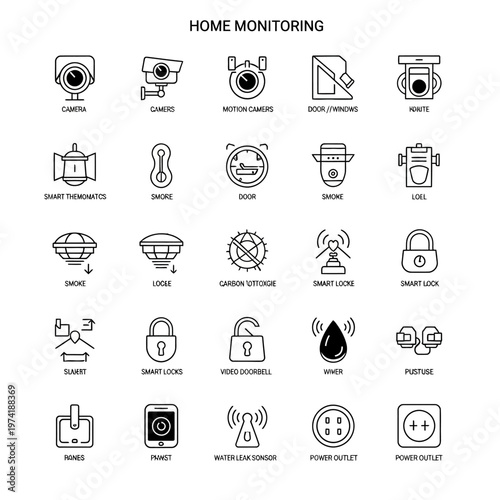 Smart home security system icons.