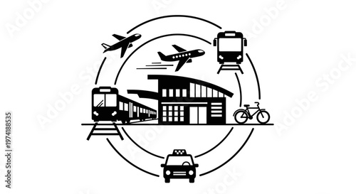 Transportation modes around a building.