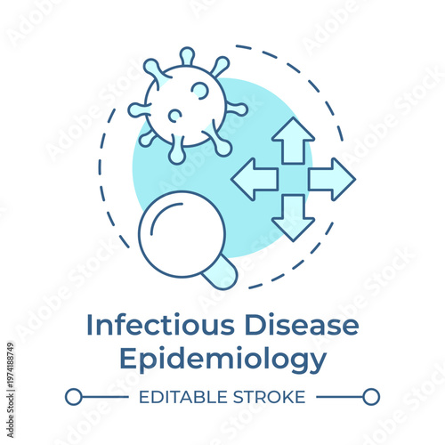 Infectious disease epidemiology soft blue concept icon. Microbiology research, analytic epidemiology. Round shape line illustration. Abstract idea. Graphic design. Easy to use in presentation