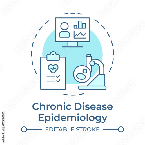 Chronic disease epidemiology soft blue concept icon. Health conditions, risk factors. Round shape line illustration. Abstract idea. Graphic design. Easy to use in presentation, booklet